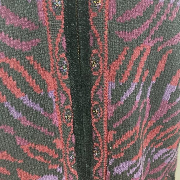 Vintage Icelandic Design Sweater Coat Cardigan Jacket Large Black Red Lined - Picture 3 of 13